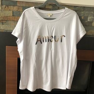 NWT Laura Plus White Tee with Sequins “Amour”